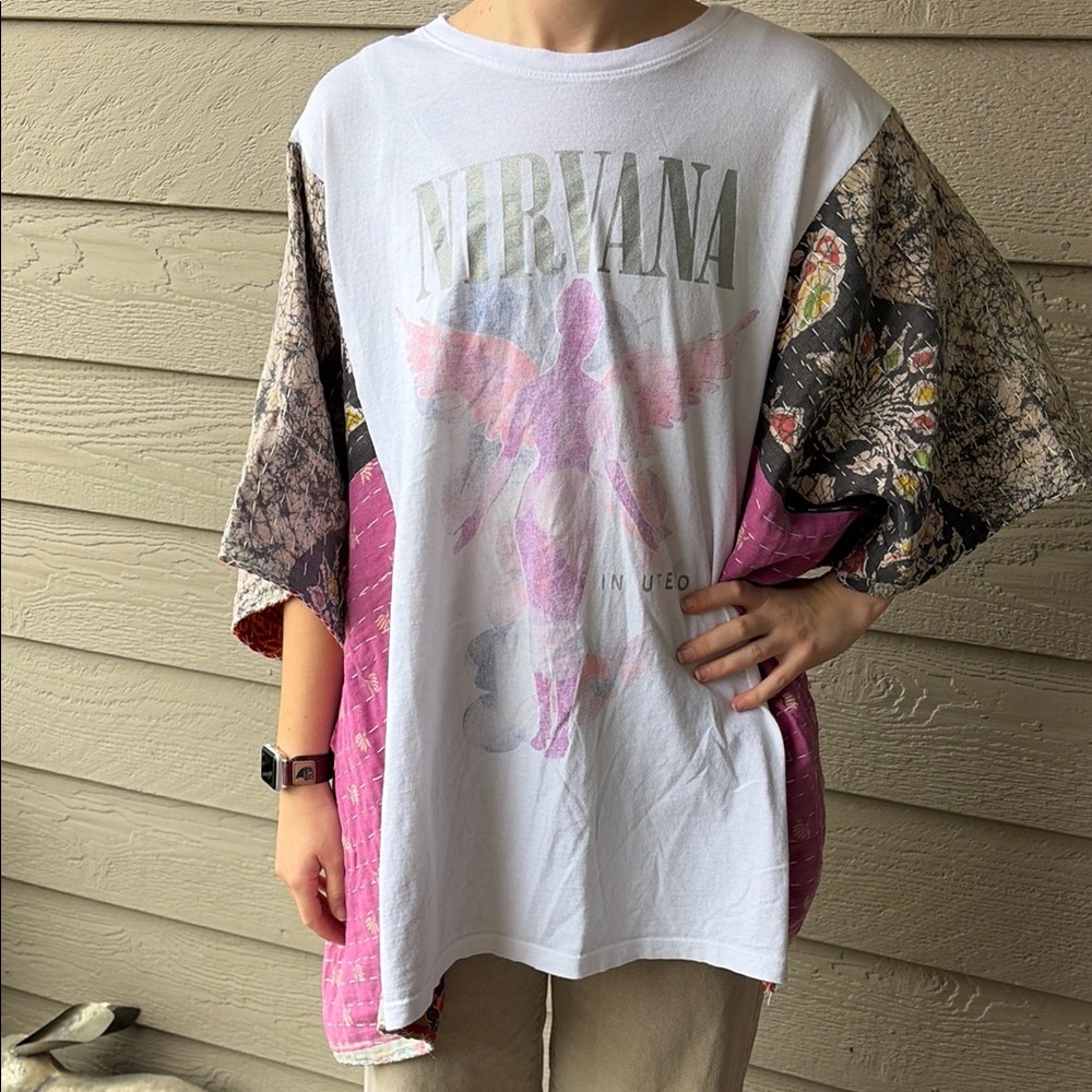 Nirvana Women's Patchwork Tunic Top - White and P… - image 1